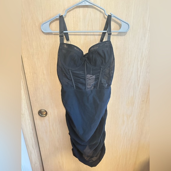 Black Sheer Mesh Mini Dress with Corset - Picture 3 of 5